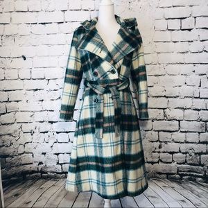 Vintage ILGWU Wool Double Breasted Long Plaid Coat